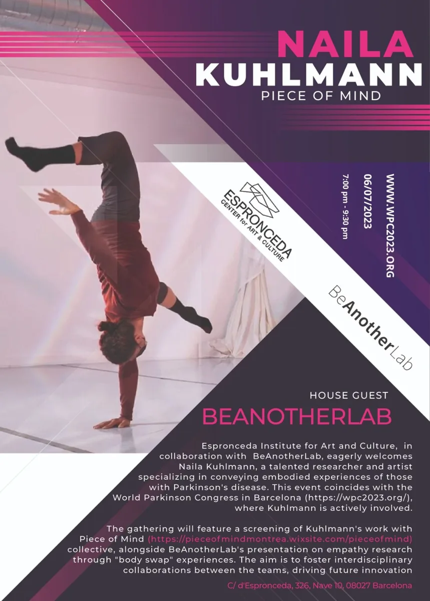 Promotional poster for Naila Kuhlmann's Peace of Mind event at Espronceda Institute of Art and Culture in Barcelona.