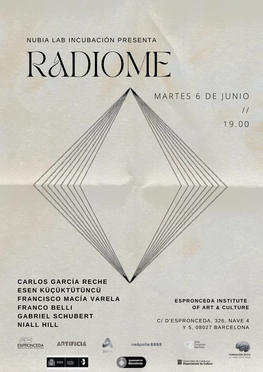 Promotional poster for RADIOME, an interactive spatial sound experiment at Espronceda art center in Barcelona.