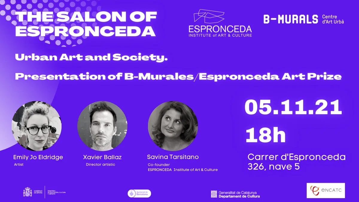 Promotional image for The Salon of Espronceda event on urban art and society, presenting the B-Murales and Espronceda Art Prize in Barcelona.