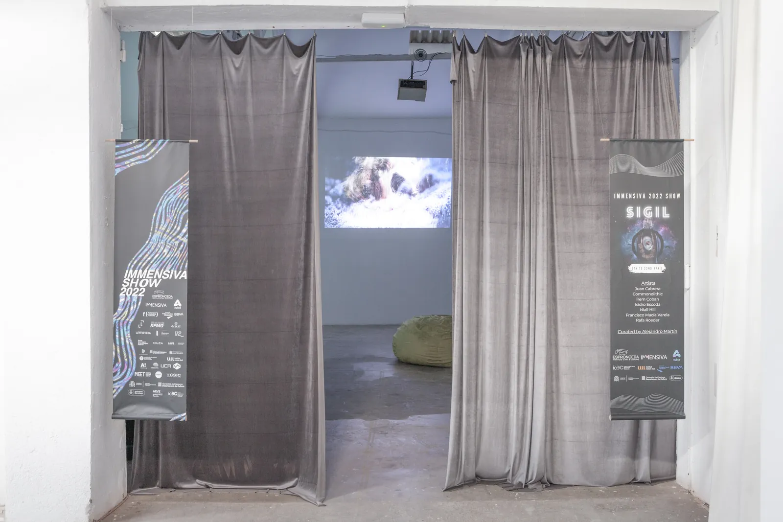 Installation view of the SIGIL collective exhibition by IMMENSIVA 2022 at Espronceda Institute of Art & Culture, Barcelona